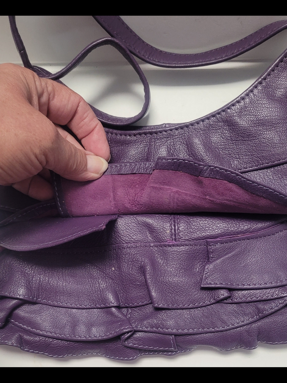 Purple Leather Ruffle Shoulder Bag - Picture 4 of 7